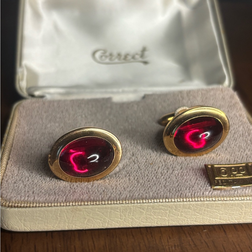 Vintage Correct Cufflinks Red and Gold New In Box Never Used